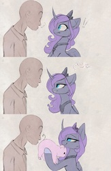 Size: 1280x1964 | Tagged: safe, artist:magnaluna, princess luna, oc, oc:anon, alicorn, human, pig, pony, g4, clothes, comic, dialogue, exclamation point, female, human male, imminent kissing, kissu, male, mare, this will end in tears, trolluna