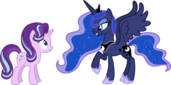 Size: 6210x3068 | Tagged: safe, artist:drakizora, princess luna, starlight glimmer, g4, to where and back again, absurd resolution, raised hoof, simple background, transparent background, vector