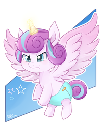 Size: 1200x1500 | Tagged: safe, artist:pika-chany, princess flurry heart, pony, g4, to where and back again, baby, cute, diaper, female, flurrybetes, glowing horn, horn, magic, simple background, solo