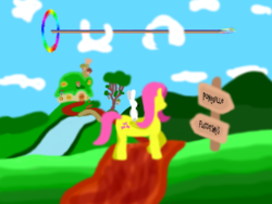 Size: 800x600 | Tagged: safe, artist:barbra, angel bunny, fluttershy, rainbow dash, g4, 1000 hours in ms paint, fluttershy's cottage, ms paint, sonic rainboom