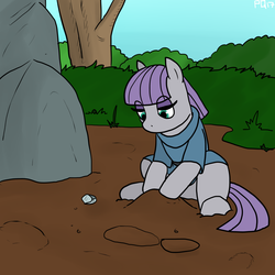 Size: 1280x1280 | Tagged: safe, artist:pony quarantine, boulder (g4), maud pie, earth pony, pony, g4, colored, female, mare, mud, mud pie, rock