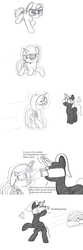 Size: 999x3000 | Tagged: safe, artist:dsb71013, oc, oc only, oc:amber spark, pony, unicorn, catsuit, comic, goggles, magic, monochrome, telekinesis