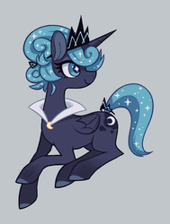 Size: 713x944 | Tagged: safe, artist:jopiter, princess luna, pony, g4, alternate hairstyle, female, galaxy mane, gray background, s1 luna, simple background, solo, wingding eyes