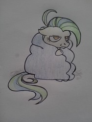 Size: 1542x2048 | Tagged: safe, artist:pandan009, oc, oc only, oc:screwpine caprice, pony, blanket, cold, solo, traditional art