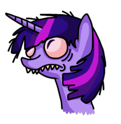 Size: 2410x2469 | Tagged: safe, artist:laserpewpewrblx, twilight sparkle, pony, g4, female, high res, messy mane, sharp teeth, simple background, solo, teeth, transparent background