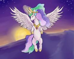 Size: 972x777 | Tagged: safe, artist:blackandgolddragon, princess celestia, pony, g4, female, solo, sunrise