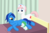 Size: 1878x1250 | Tagged: safe, artist:jezendar, nurse redheart, oc, earth pony, pony, g4, baby, baby pony, bed, breastfeeding, cute, eyes closed, floppy ears, foal, lying, lying down, messy mane, newborn, nonsexual nursing, nursing, on side, smiling, suckling, trio