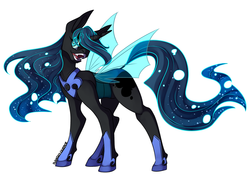 Size: 2459x1707 | Tagged: safe, artist:polkadot-creeper, nightmare moon, queen chrysalis, alicorn, changeling, changeling queen, hybrid, pony, g4, female, fusion, holeless, simple background, solo