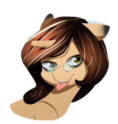 Size: 550x577 | Tagged: safe, artist:chibadeer, oc, oc only, pony, unicorn, bust, female, glasses, mare, portrait, simple background, solo, tongue out, transparent background