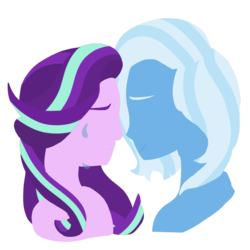 Size: 1280x1280 | Tagged: safe, artist:doodledonut, starlight glimmer, trixie, equestria girls, g4, bust, crying, duo, equestria girls-ified, female, lesbian, portrait, ship:startrix, shipping, simple background, smiling, transparent background