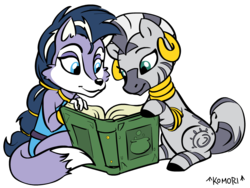 Size: 1024x768 | Tagged: safe, artist:chaoskomori, artist:wolfn85, zecora, zebra, g4, book, crossover, cute, lupe, lupe wolf, reading, simple background, sitting, smiling, sonic the hedgehog (series), spellbook, transparent background
