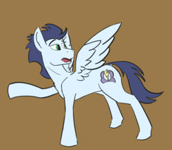 Size: 1280x1123 | Tagged: safe, artist:thedarksideofthefandom, soarin', pegasus, pony, g4, brown background, male, raised hoof, simple background, solo, spread wings