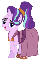 Size: 1001x1441 | Tagged: safe, artist:cloudy glow, starlight glimmer, pony, unicorn, g4, season 6, the crystalling, alternate hairstyle, clothes, clothes swap, cosplay, costume, crossover, disney, dress, female, hercules, megara, sandals, simple background, solo, transparent background, vector