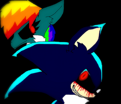 Size: 1024x880 | Tagged: safe, artist:dragonjule, rainbow dash, fanfic:rainbow factory, g4, creepypasta, crossover, male, sonic the hedgehog, sonic the hedgehog (series), sonic.exe