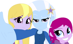 Size: 638x389 | Tagged: safe, artist:selusunost, fuchsia blush, lavender lace, trixie, equestria girls, g4, background human, female, trixie and the illusions