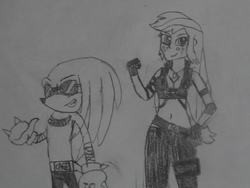 Size: 1024x768 | Tagged: safe, artist:brandonale, applejack, equestria girls, g4, clothes, cosplay, costume, crossover, johnny cage, knuckles the echidna, male, mortal kombat, sonic the hedgehog, sonic the hedgehog (series), sonya blade, traditional art