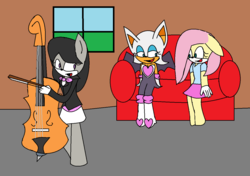 Size: 1304x920 | Tagged: safe, artist:blackmasterelite15, fluttershy, octavia melody, anthro, g4, crossover, rouge the bat, sonic the hedgehog (series), sonicified