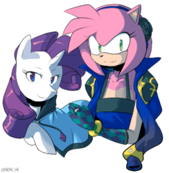 Size: 423x434 | Tagged: safe, artist:general-radix, rarity, g4, alternate clothes, amy rose, clothes, crossover, sonic the hedgehog (series)