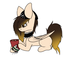 Size: 936x854 | Tagged: safe, artist:fizzy2014, oc, oc only, pegasus, pony, choker, cup, female, mare, prone, simple background, solo, transparent background