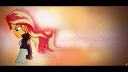 Size: 1920x1080 | Tagged: safe, artist:imladdi, sunset shimmer, human, equestria girls, g4, female, letterboxing, looking down, signature, solo, vector, wallpaper