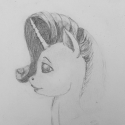 Size: 2231x2231 | Tagged: safe, artist:mackeroth, rarity, pony, g4, bust, female, grayscale, high res, monochrome, pencil drawing, portrait, profile, solo, traditional art