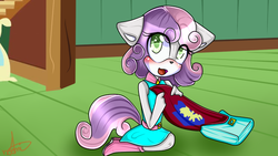 Size: 640x360 | Tagged: safe, artist:gorenoemi336, sweetie belle, anthro, g4, clothes, crossover, dress, female, solo, sonic the hedgehog (series), sonicified