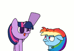 Size: 999x696 | Tagged: safe, artist:laserpewpewrblx, rainbow dash, twilight sparkle, pony, g4, animated, duo, female, floppy ears, gif, head pat, lidded eyes, pat, simple background, smiling, tongue out, white background