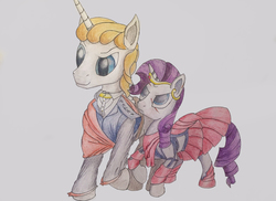 Size: 3257x2369 | Tagged: safe, artist:mackeroth, rarity, oc, pony, unicorn, g4, angry, clothes, colored, dress, high res, scar, traditional art