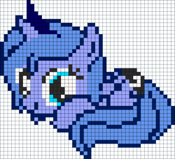 Size: 967x883 | Tagged: safe, princess luna, alicorn, pony, g4, female, filly, filly luna, grid, lying down, perler, pixel art, solo, woona, younger