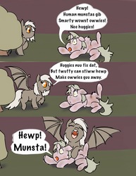 Size: 1080x1398 | Tagged: safe, artist:fluffsplosion, oc, oc only, bat pony, fluffy pony, pony, vampire, dark comedy, impending doom, implied abuse, implied grimdark, mercy kill, smarty friend