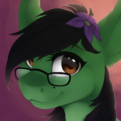 Size: 600x600 | Tagged: safe, artist:silentwulv, oc, oc only, oc:prickly pears, pony, bust, female, flower, flower in hair, glasses, mare, portrait, solo