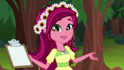 Size: 1280x720 | Tagged: safe, edit, edited screencap, editor:watermelon changeling, screencap, gloriosa daisy, equestria girls, g4, my little pony equestria girls: legend of everfree, clipboard, cute, daisybetes, exploitable, female, magical geodes, solo