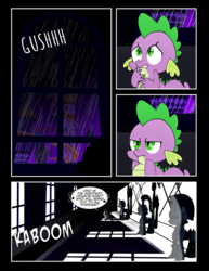 Size: 1275x1650 | Tagged: safe, artist:dsana, spike, comic:to look after, g4, armor, comic, lightning, rain, song, thunder