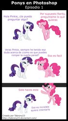 Size: 672x1190 | Tagged: safe, artist:tabrony23, pinkie pie, rarity, comic:ponys en photoshop, g4, breaking the fourth wall, comic, show accurate, spanish, translated in the comments