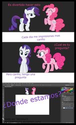 Size: 698x1145 | Tagged: safe, artist:tabrony23, pinkie pie, rarity, comic:ponys en photoshop, g4, breaking the fourth wall, comic, photoshop, show accurate, spanish, translated in the comments
