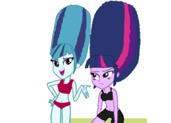 Size: 1057x756 | Tagged: safe, artist:ktd1993, artist:lhmps6p07, sonata dusk, twilight sparkle, equestria girls, g4, my little pony equestria girls: rainbow rocks, alternate hairstyle, beehive hairdo, clothes, female, lesbian, ship:twinata, shipping, swimsuit
