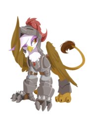 Size: 850x1200 | Tagged: safe, artist:l8lhh8086, gilda, griffon, g4, armor, female, simple background, solo, transparent background, wing hands