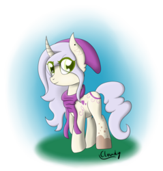 Size: 2200x2300 | Tagged: safe, artist:cloudy95, oc, oc only, oc:momo ume, pony, unicorn, clothes, curved horn, female, high res, horn, mare, scarf, solo