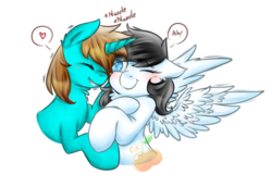 Size: 865x595 | Tagged: safe, artist:chichicherry123, oc, oc only, pegasus, pony, unicorn, duo, female, mare, nuzzling, simple background, transparent background