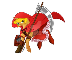 Size: 1024x853 | Tagged: safe, artist:basykail, oc, oc only, oc:feather moon, pony, unicorn, big bad wolf, dead, decapitated, female, implied murder, little red riding hood, mare, scythe, severed head, solo, tongue out, watermark