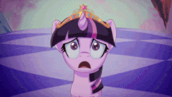Size: 400x225 | Tagged: dead source, safe, artist:rizcifra, twilight sparkle, pony, unicorn, g4, animated, big crown thingy, d:, dolly zoom, element of magic, female, floppy ears, gif, jewelry, open mouth, regalia, solo, zoom, zoomed in