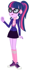 Size: 1620x3765 | Tagged: safe, artist:invisibleink, sci-twi, twilight sparkle, equestria girls, g4, clothes, converse, earmuffs, female, glasses, happy, looking up, magic, ponytail, scarf, shoes, simple background, skirt, smiling, sneakers, socks, solo, transparent background, vector, winter, winter outfit