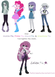 Size: 952x1328 | Tagged: safe, artist:prettycelestia, limestone pie, marble pie, maud pie, pinkie pie, oc, oc:lolita pie, equestria girls, g4, boots, bracelet, clothes, equestria girls-ified, female, fusion, fusion:limestone pie, fusion:marble pie, fusion:maud pie, fusion:pinkie pie, high heel boots, high heels, jewelry, mary janes, multiple arms, pie sisters, shoes, siblings, simple background, sisters, skirt, white background