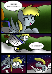 Size: 556x791 | Tagged: safe, artist:neoncabaret, derpy hooves, pegasus, pony, comic:derpy's wish, g4, comic, female, mare, night, shopping cart, snow