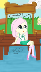 Size: 720x1280 | Tagged: artist needed, source needed, safe, fluttershy, equestria girls, g4, my little pony equestria girls: legend of everfree, camp everfree, female, pier, solo, water