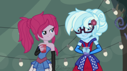 Size: 791x443 | Tagged: safe, artist:bezziie, pinkie pie, trixie, equestria girls, g4, my little pony equestria girls: legend of everfree, alternate universe, crystal gala, female, lesbian, ship:trixiepie, shipping