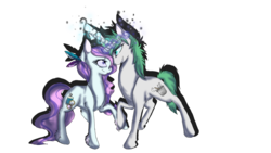 Size: 1920x1080 | Tagged: safe, artist:joyfulkitty, oc, oc only, oc:lilac shine, oc:salad, pony, unicorn, crossed horns, female, horn, horns are touching, looking at each other, male, mare, raised hoof, simple background, stallion, transparent background