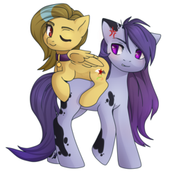 Size: 2098x2114 | Tagged: safe, artist:ponyinsideme, oc, oc only, earth pony, pony, annoyed, collar, duo, female, high res, mare, pet tag, simple background, transparent background