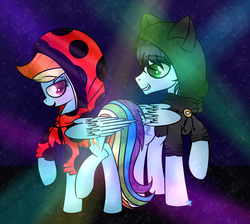 Size: 1024x916 | Tagged: safe, artist:northlights8, rainbow dash, soarin', pony, g4, clothes, crossover, hoodie, male, miraculous ladybug, ship:soarindash, shipping, straight