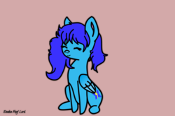 Size: 3000x2000 | Tagged: safe, artist:dookin, oc, oc only, oc:static, pegasus, pony, cute, eyes closed, female, high res, mare, red background, request, simple background, sitting, smiling, solo